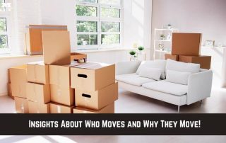 A bright living room with a white sofa and many cardboard moving boxes stacked around, with large windows letting in sunlight.